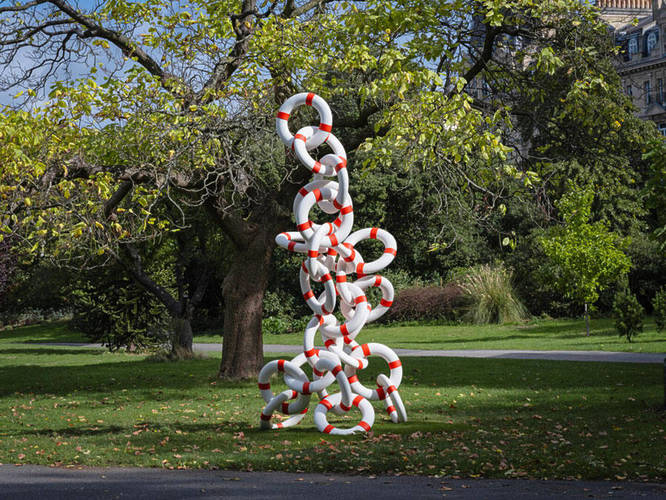 Elmgreen & Dragset, Life Rings, Fig. 3, 2023 –Tree-like sculpture of 'life rings' in Regents Park for Frieze Sculpture