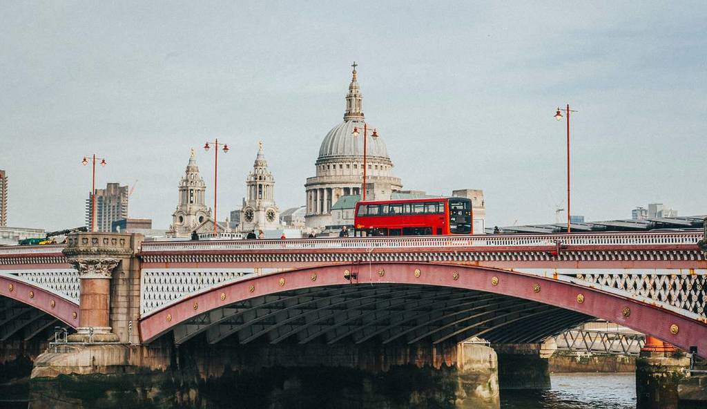 St. Paul's Cathedral and Blackfriars bridge red bus