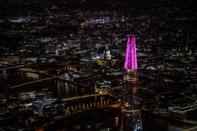 The Shard shining pink for breast cancer awareness month