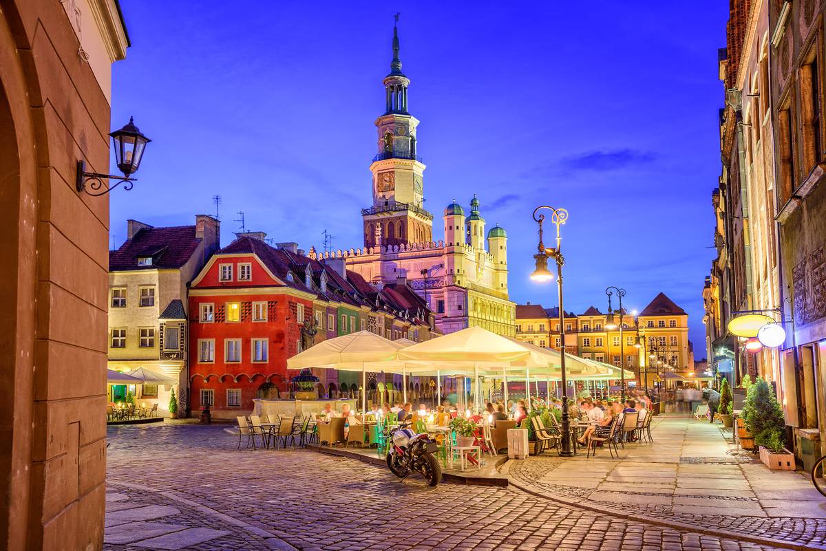 Poznan town square at nighttime