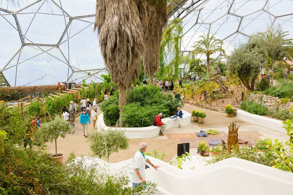 The Eden Project Mediterranean biome a popular visitor attraction built in a former quarry with tropical gardens in giant domes