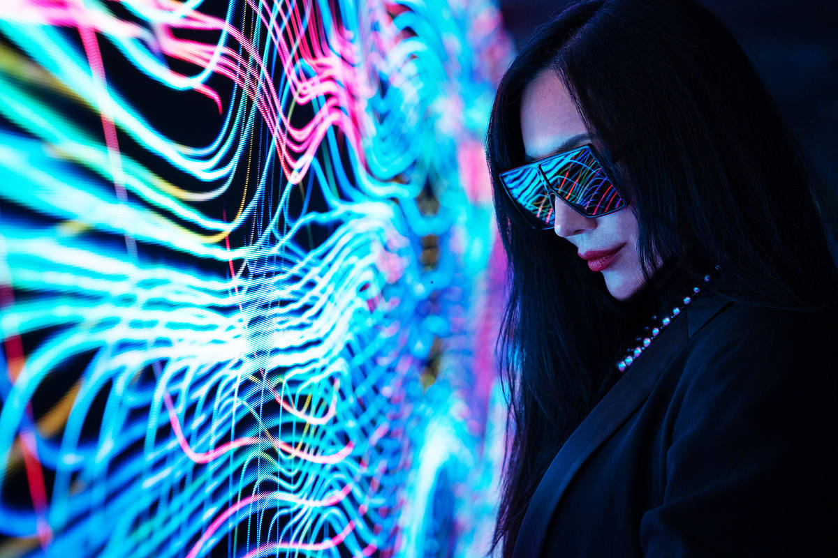 Artist Krista Kim infront of her installation, Heart Space