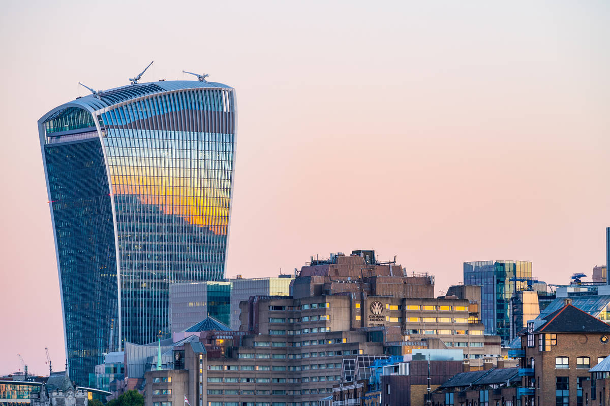 Walkie Talkie building on 20 Fenchurch Street at sunrise