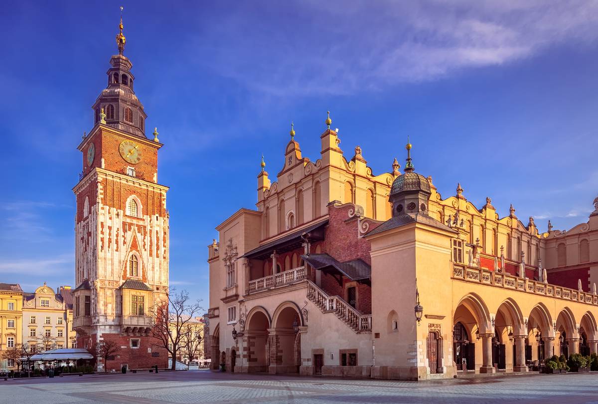The Town Hall Tower and the Cloth Hall in Krakow's old town