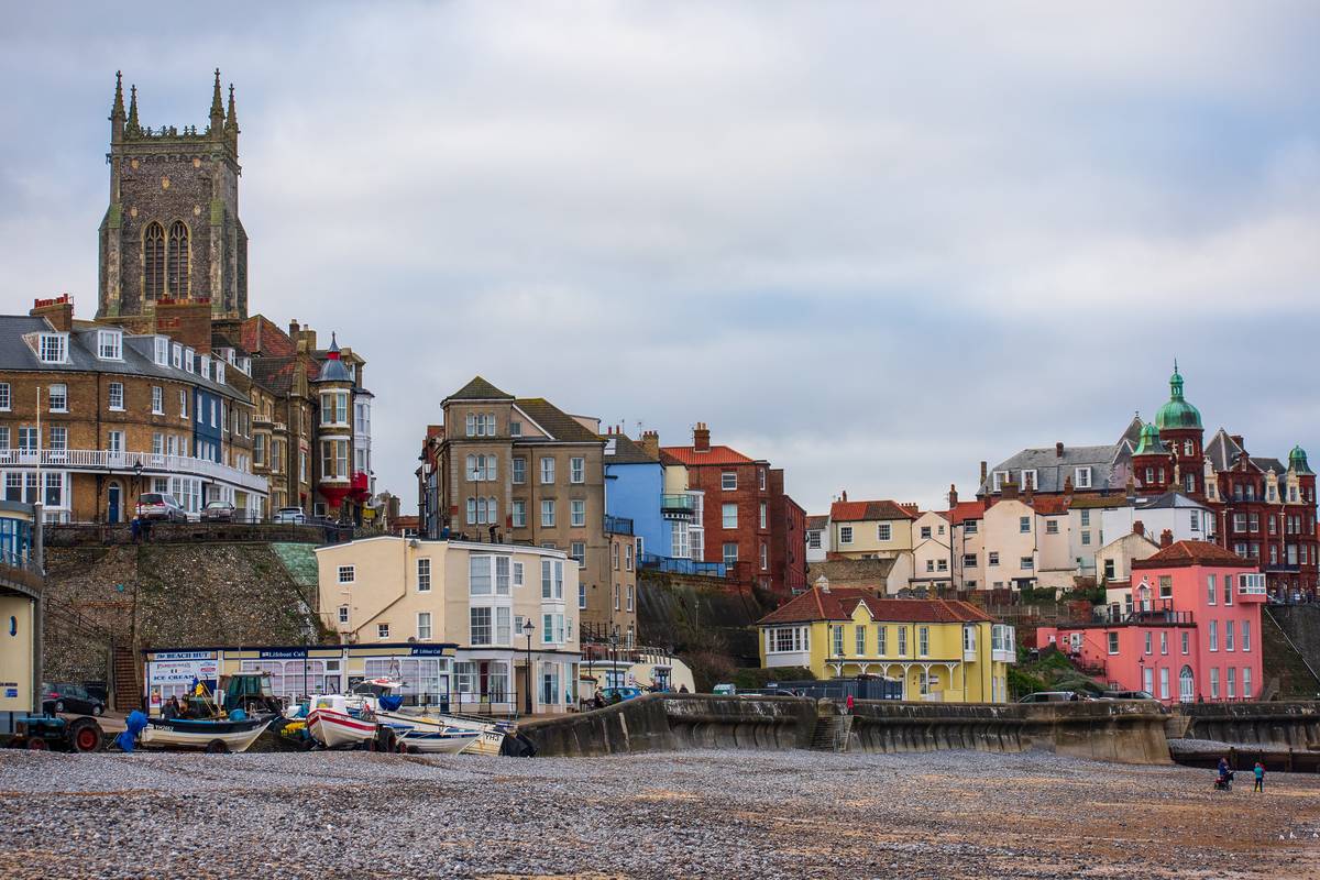 Cromer, Norfolk, England, December 24 2018, view of the town from the beach.