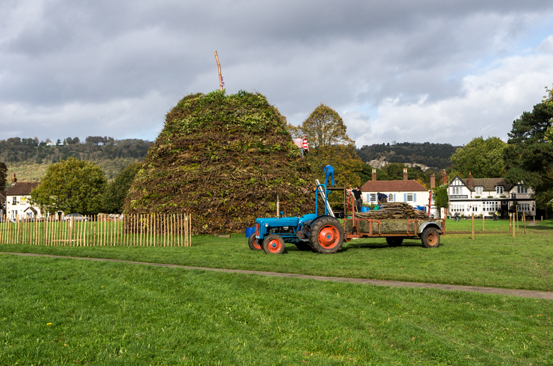 The Brockham Bonfire being built on the village green