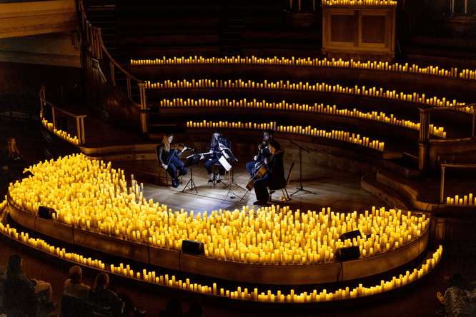 A string quartet performing at a Candlelight concert at London's Central Hall Westminster