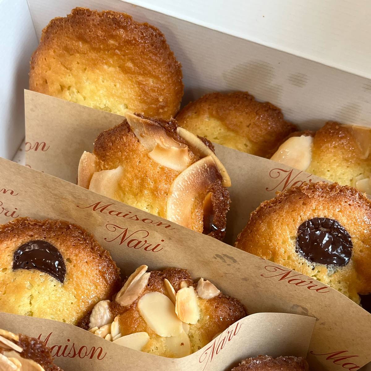 Box of madeleines from Maison Nari Bakery in London.