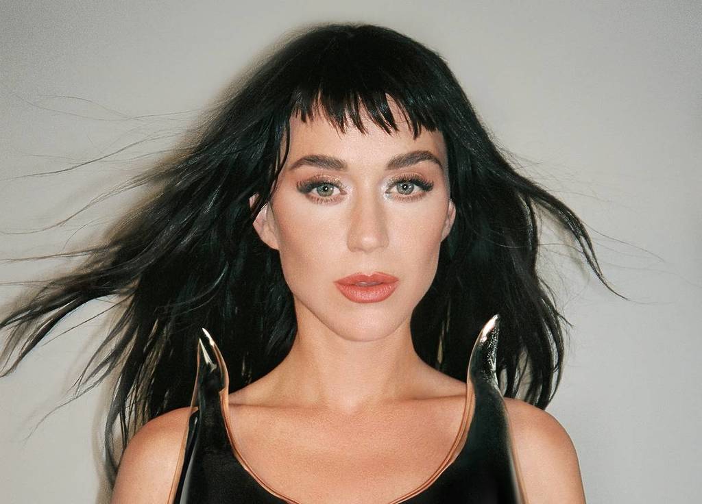 a press photo of Katy Perry posing with a silver top