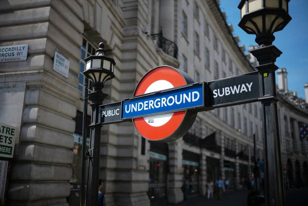 London Underground sign above an entrance to the underground