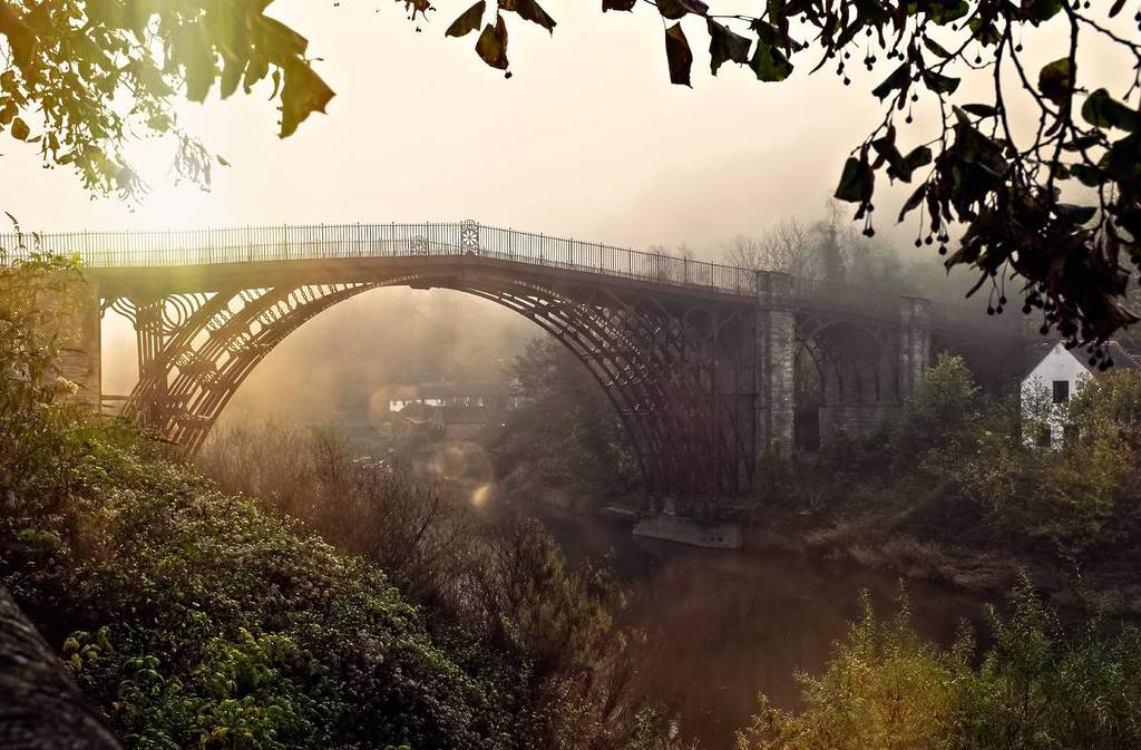 Ironbridge with sunrise, in Telford Shropshire, uk 12-12-2021