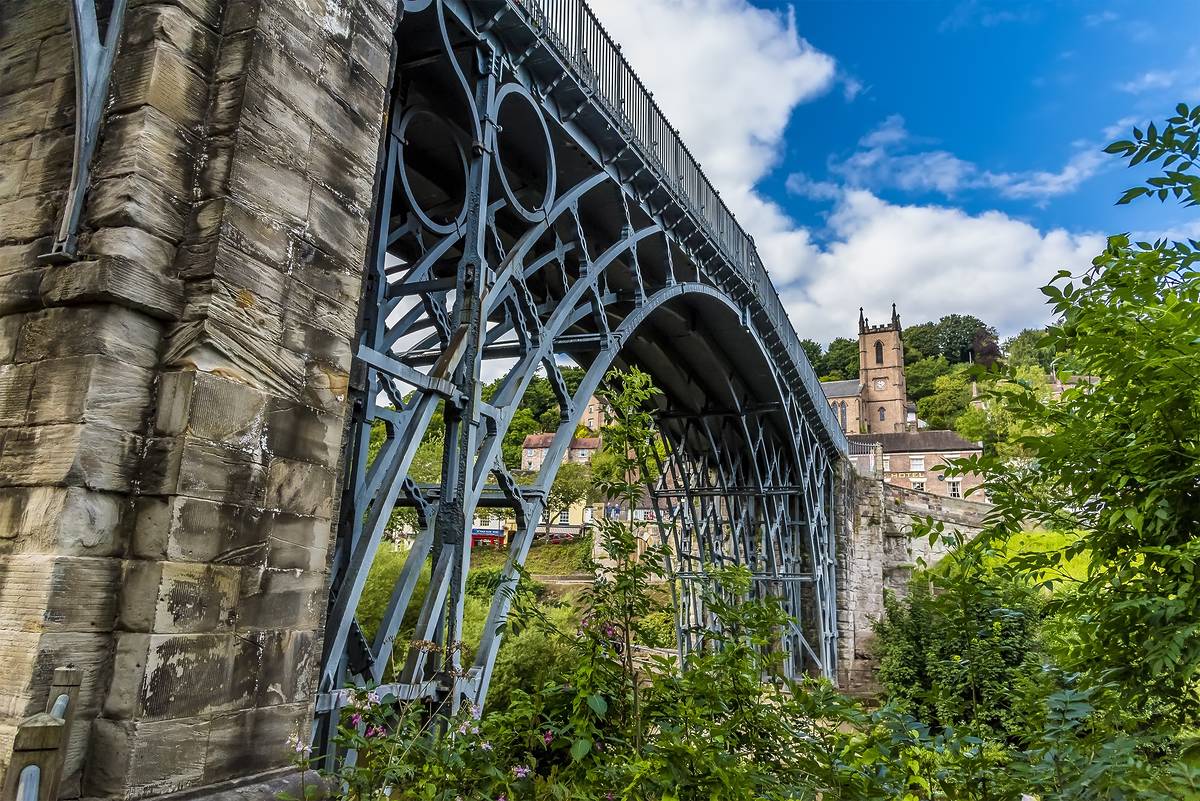 The first iron bridge ever built in the town that bears its name, Ironbridge, Shropshire. UK