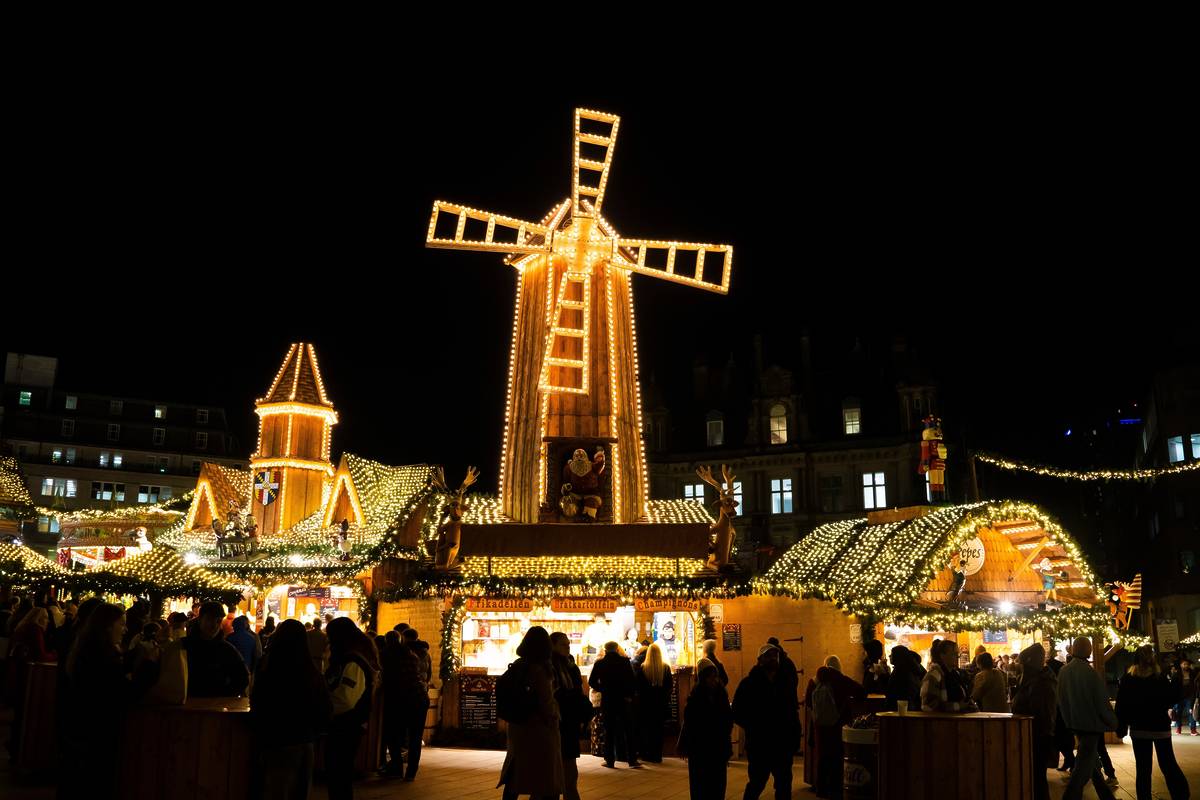 Christmas market at night time
