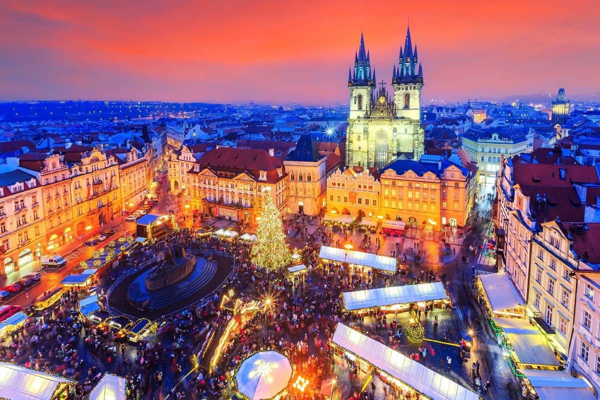 Prague, Czech Repubilc. Christmas market at Old Town Square.