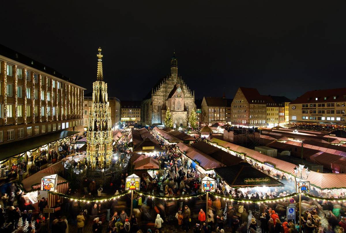 aerial shot of the nuremberg christmas market