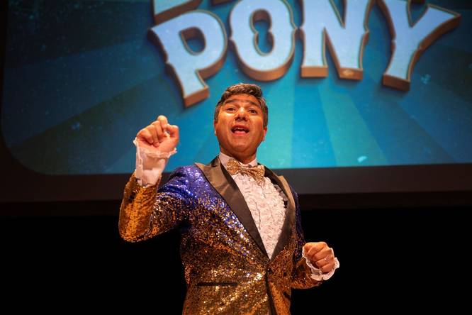 Nick Mohammed onstage performing 'Show Pony'
