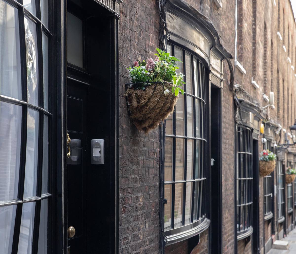 The bow-fronted windows on Goodwins Court