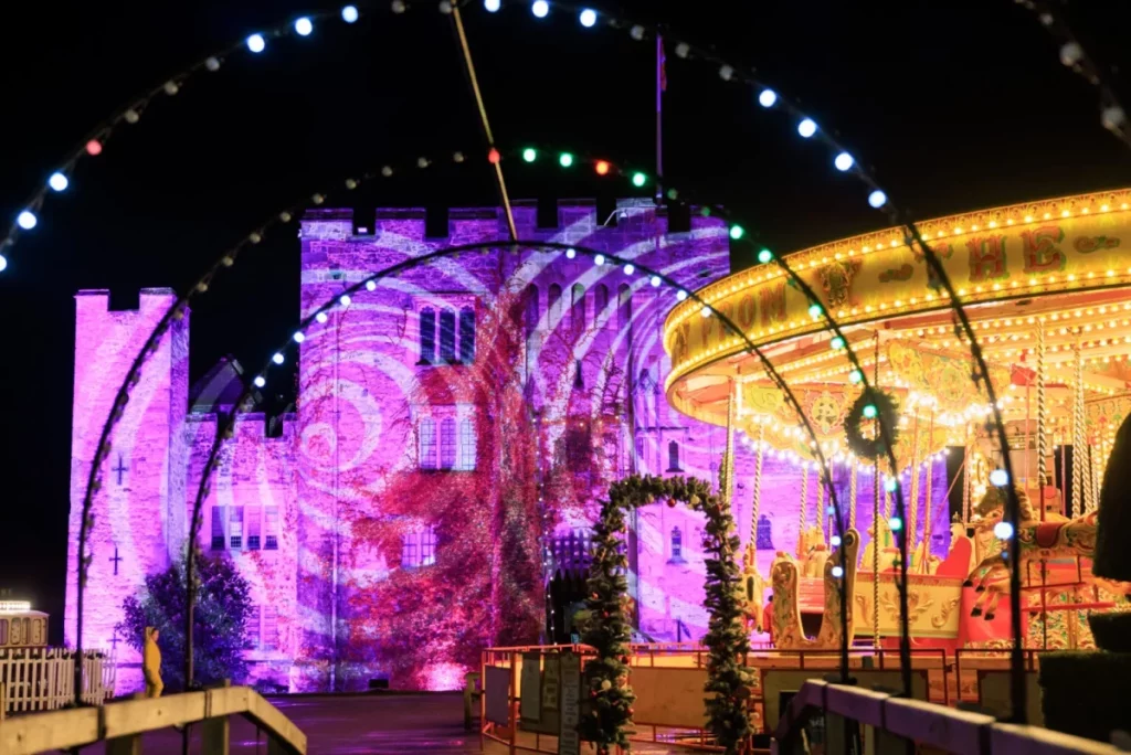 hever castle illuminated with christmas light trails