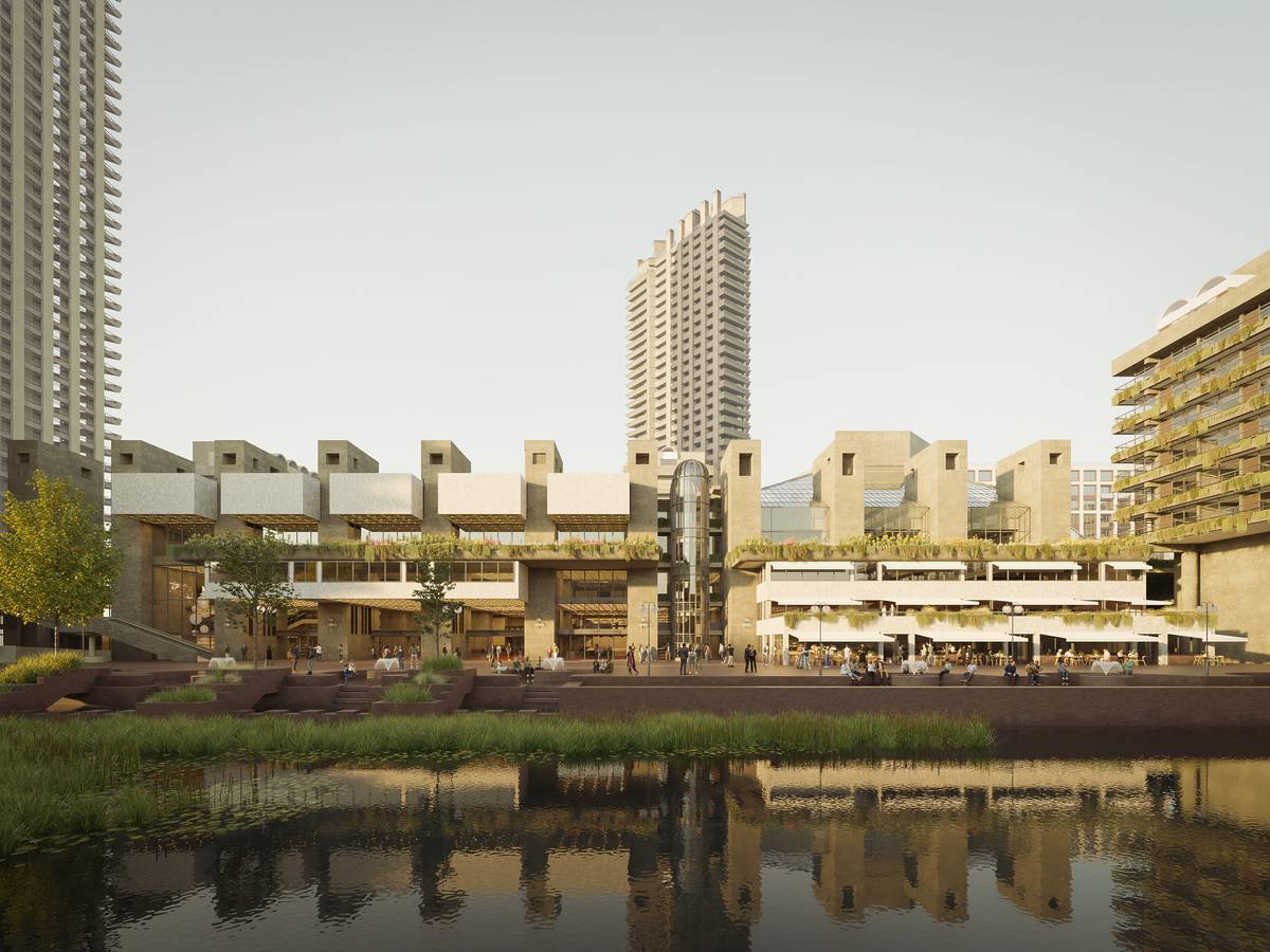 digital rendition of the lakeside view of the barbican