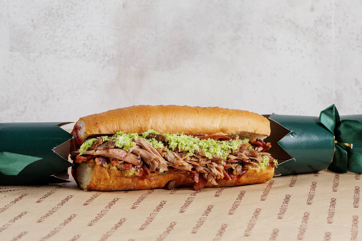 Press image of the Christmas sandwich from My Favourite Sandwich in London, mocked up to be 'inside' a Christmas cracker