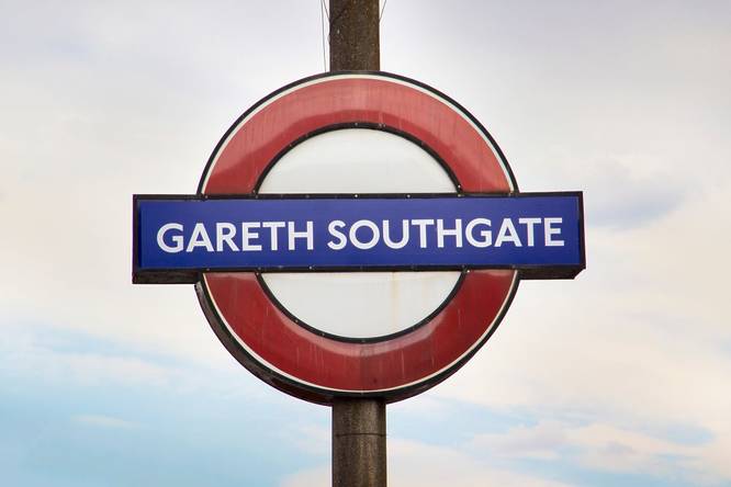 Gareth Southgate Station sign change during the 2018 World Cup