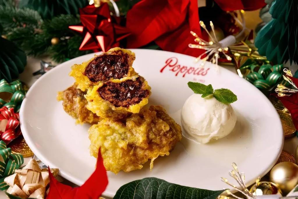 Yule log deep-fried at Poppies