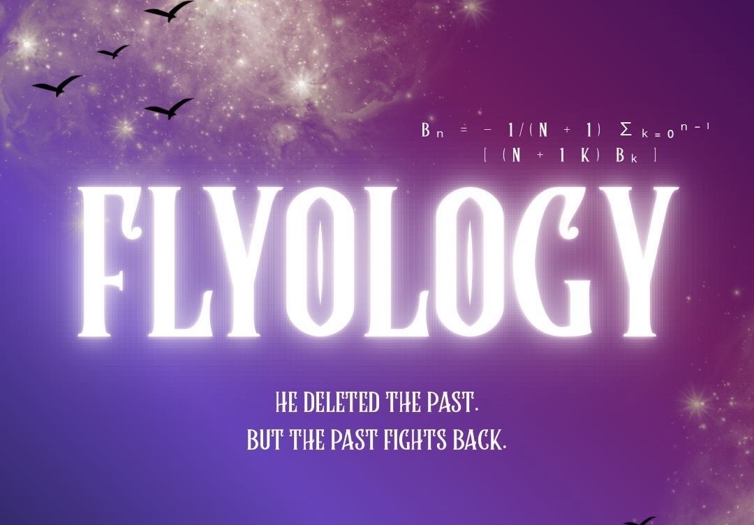 The poster for a new musical with the title FLYOLOGY in illuminated lettering