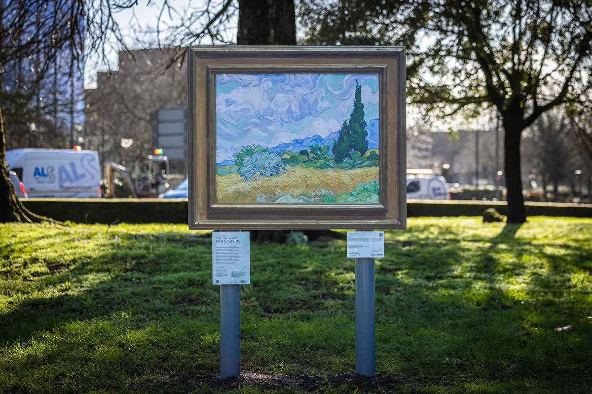 a life-size recreation of Vincent van Gogh's painting, A Wheatfield, With Cypresses, in a park in Croydon