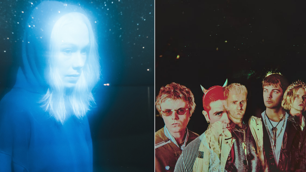 Phoebe Bridgers strahlt in Blau (links) / und Fontaines D.C. in bunten Farben (rechts)