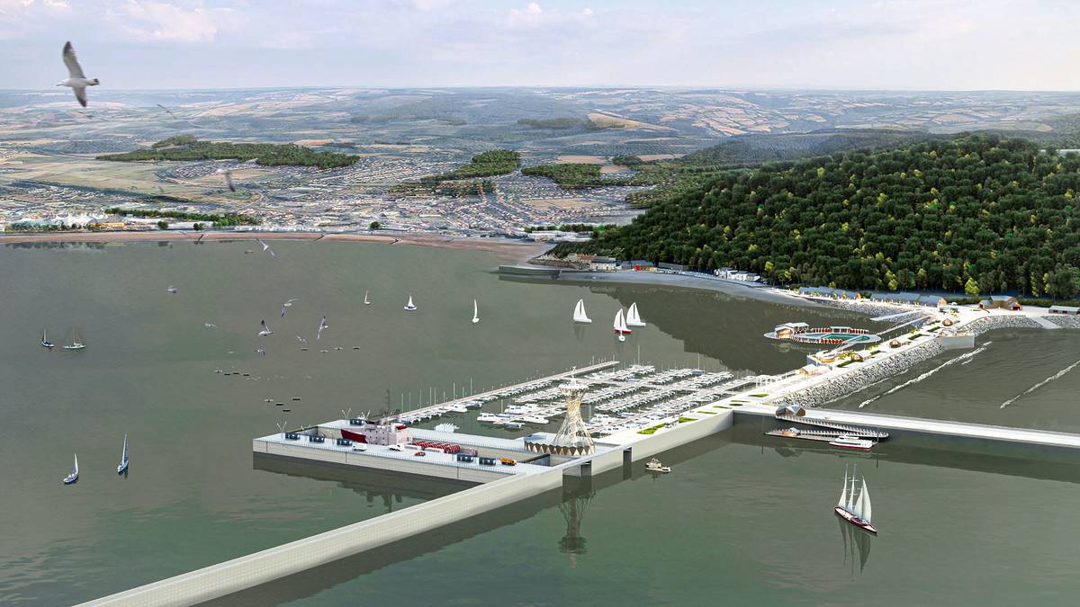 A mock-up image of the tidal power station in the Bristol Channel