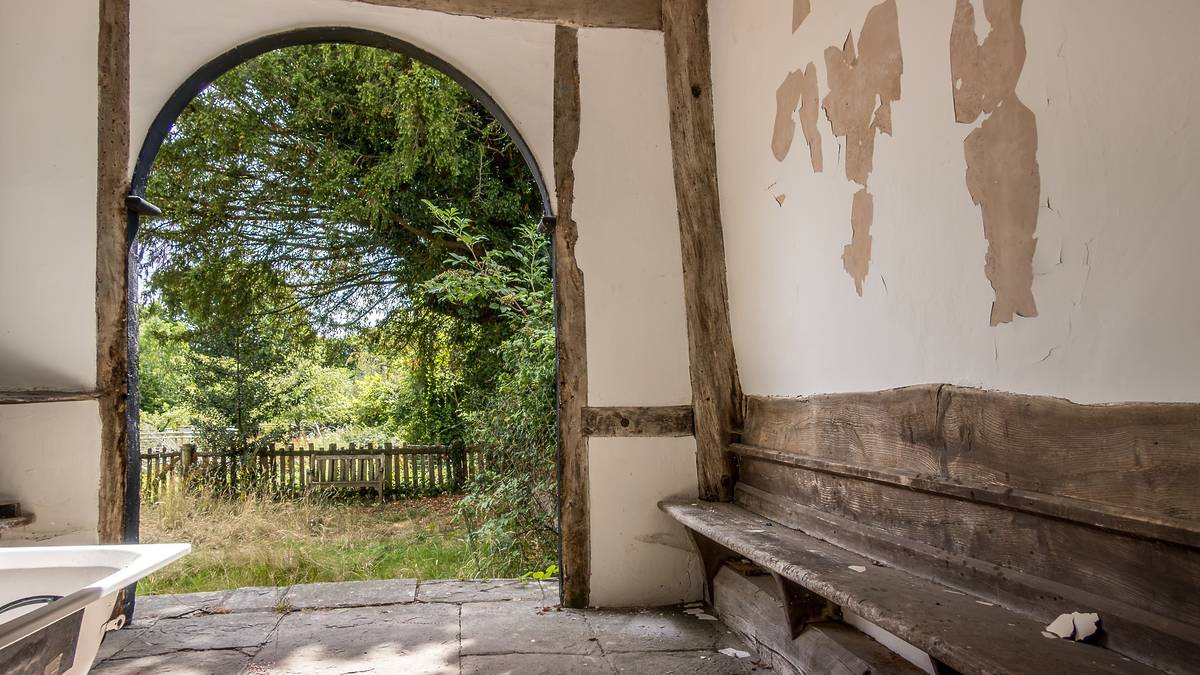 restored porch at Cwmmau Farmhouse, the hamnet filming location