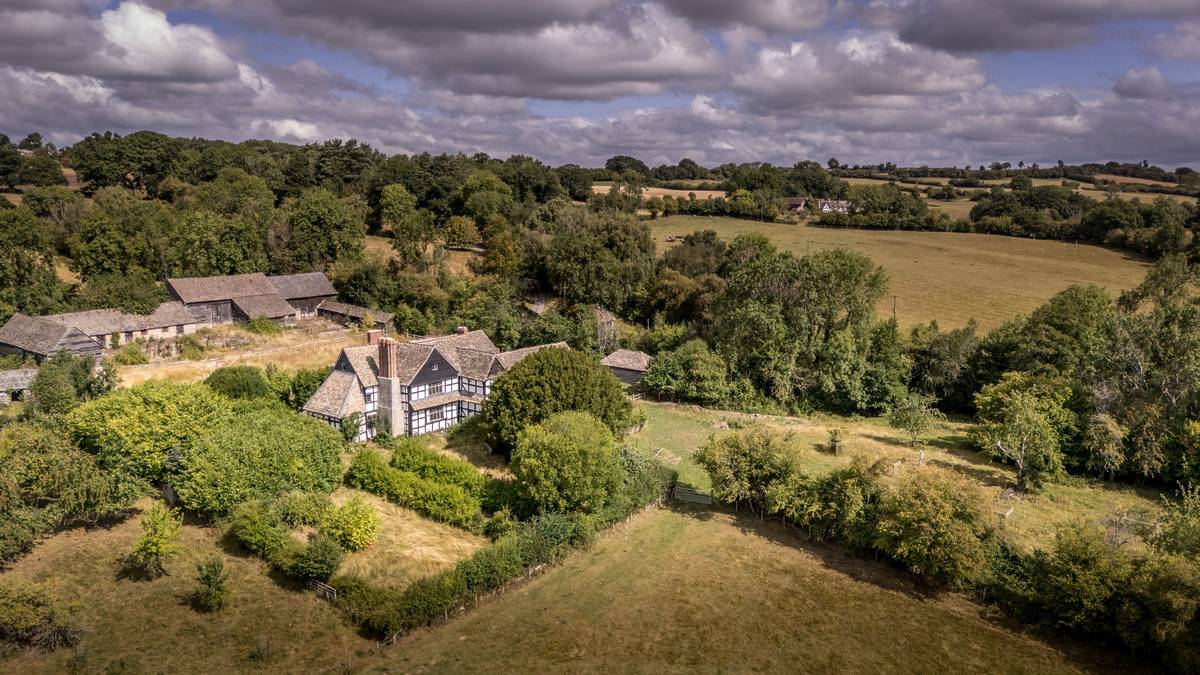 an aerial shot of Cwmmau Farmhouse