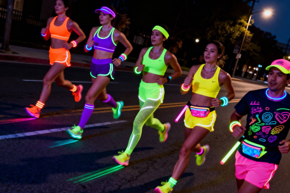Five runners wearing luminous clothes