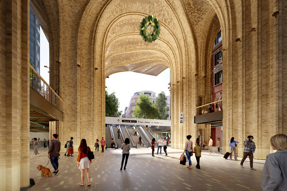 a pre-vis image of a grand airy entrance area in liverpool street station