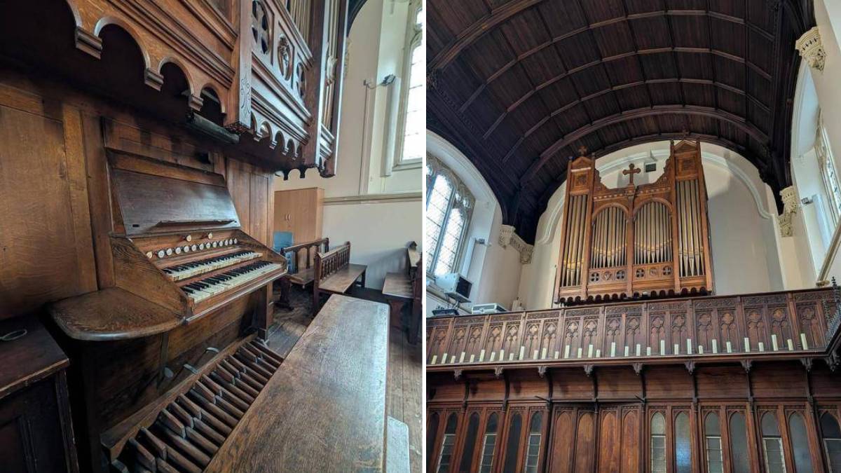 The rare pipe organ inside Sacred Heart school