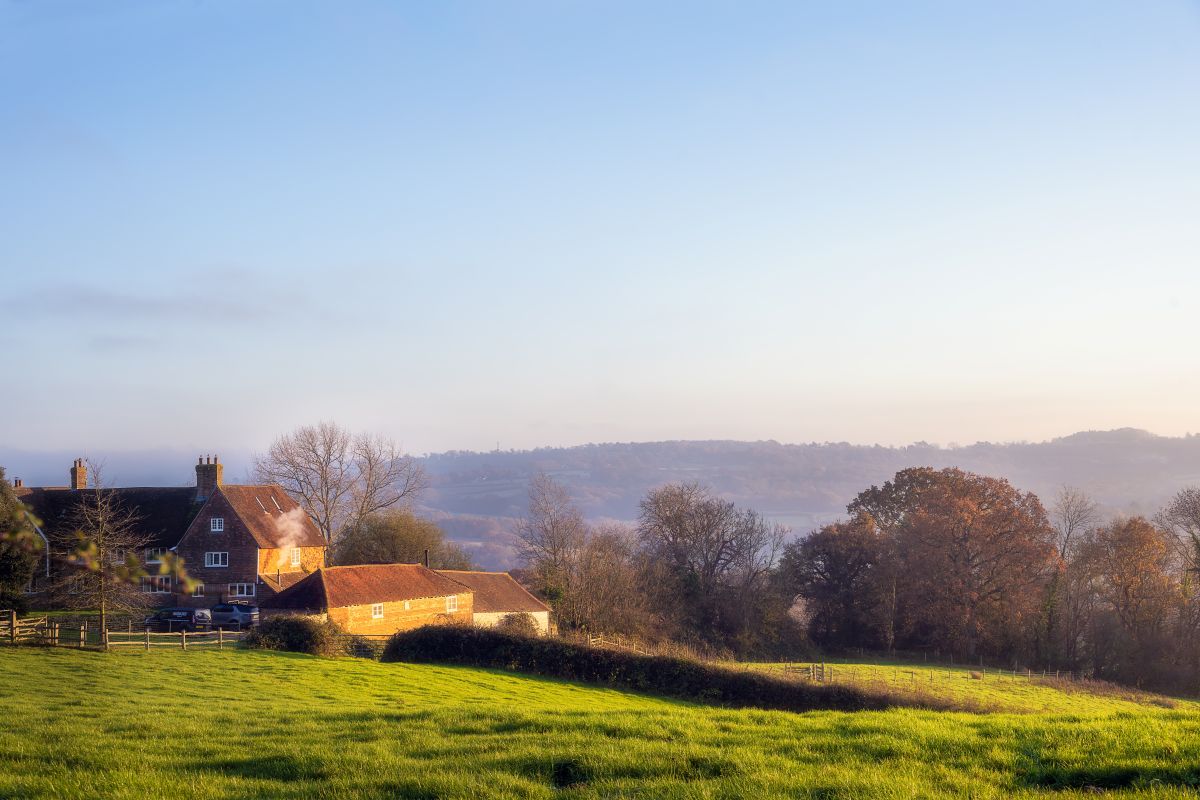 A scenic view across the countryside