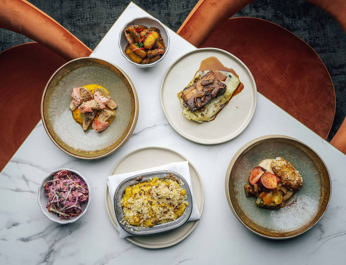 an array of food from a new modern caribbean restaurant in London