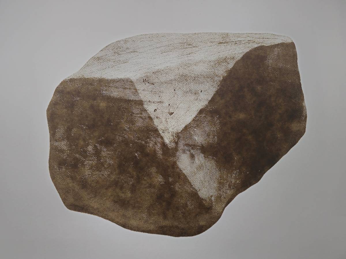 an art print made from recycled and composted ink, of a piece of rock