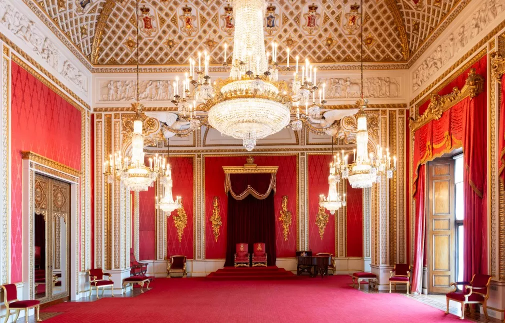 The lavishly-decorated Throne Room inside Buckingham Palace