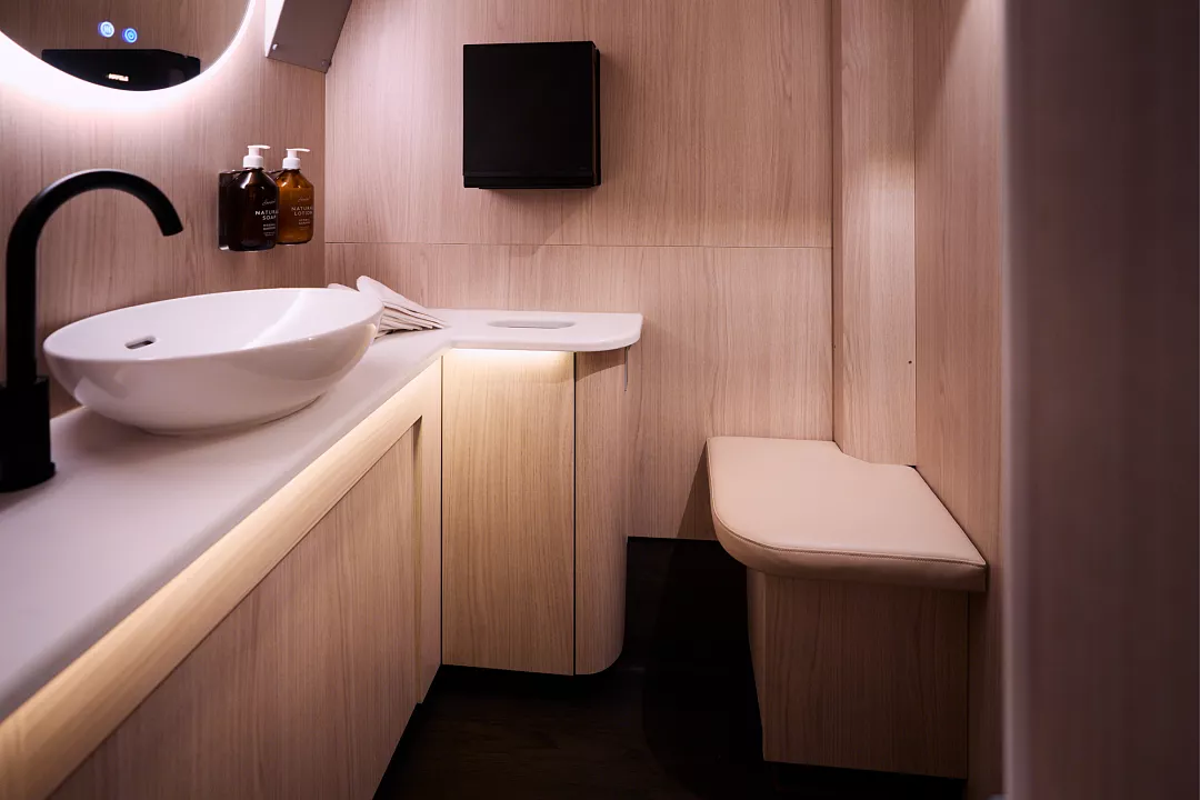 The bathroom on board the new European sleeper bus