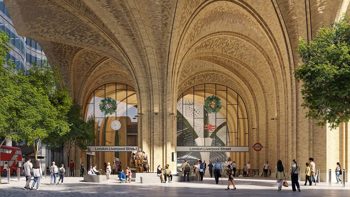 The mock-up image of what a new entrance of Liverpool Street station will look like after the transformation