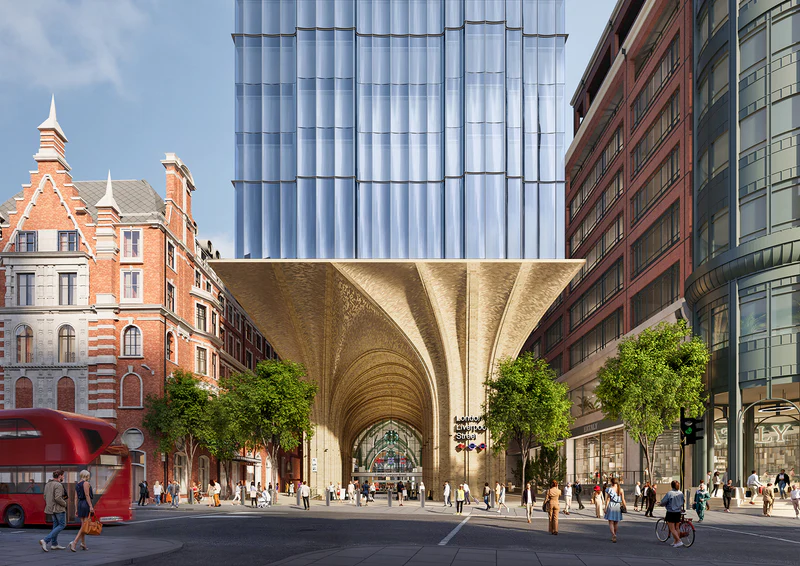 The mock-up image of what a new entrance of Liverpool Street station will look like after the transformation