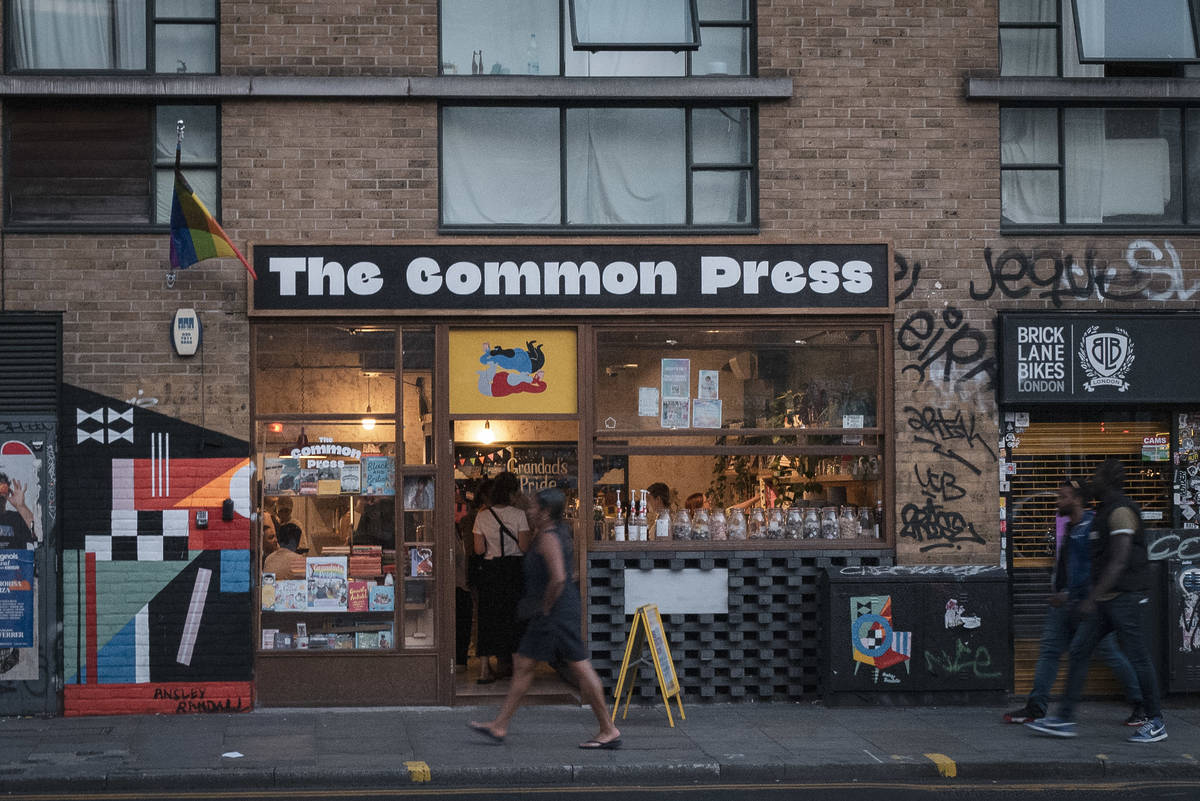 People walking into a bookshop in Shoreditch