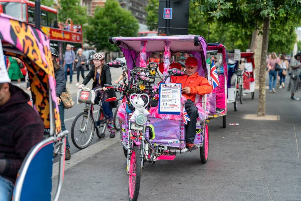Pedicabs lined up waiting for customers in London
