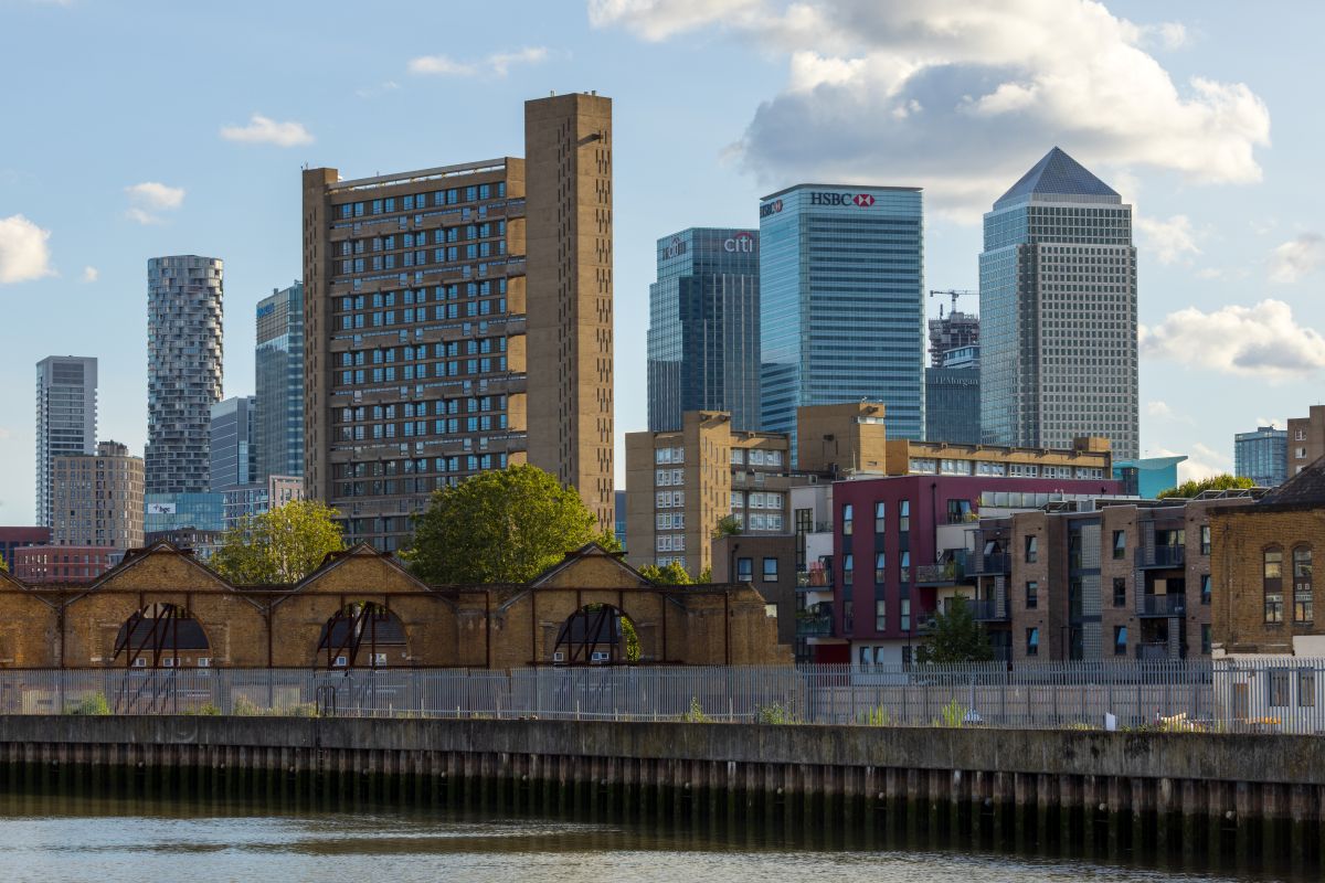 A view of Poplar and Canary Wharf from across Bow Creek