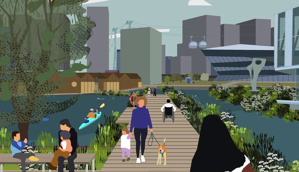 Eine Modelldarstellung, wie die neue schwimmende Destination am Royal Dock aussehen könnte