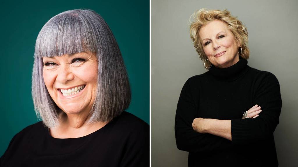 eine Nebeneinanderaufnahme von Kopfschüssen von Dawn French und Jennifer Saunders