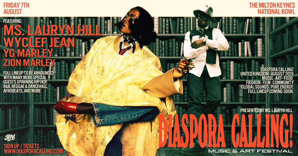 Line-up poster voor Lauryn Hill's 'Diaspora Calling!' festival in 2026