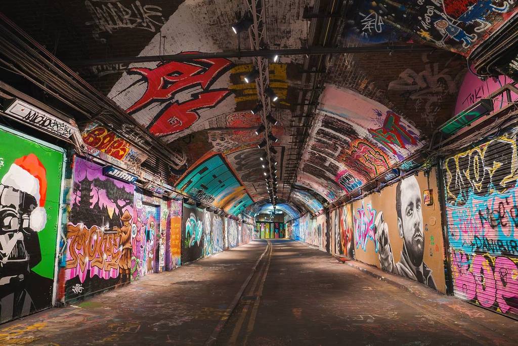 Inside LEake Street tunnel - a graffiti covered tunnel in London