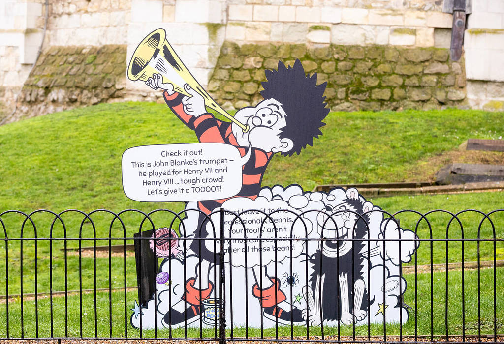 a dennis the menace cardboard cut out installation on the beano havoc trail